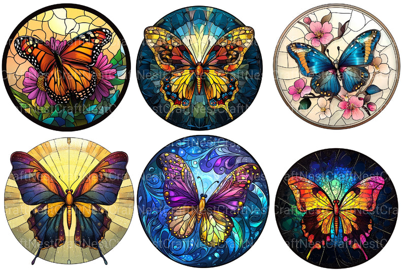 Butterfly Round Stained Glass Clipart Bundle - CraftNest - Digital Crafting and Art