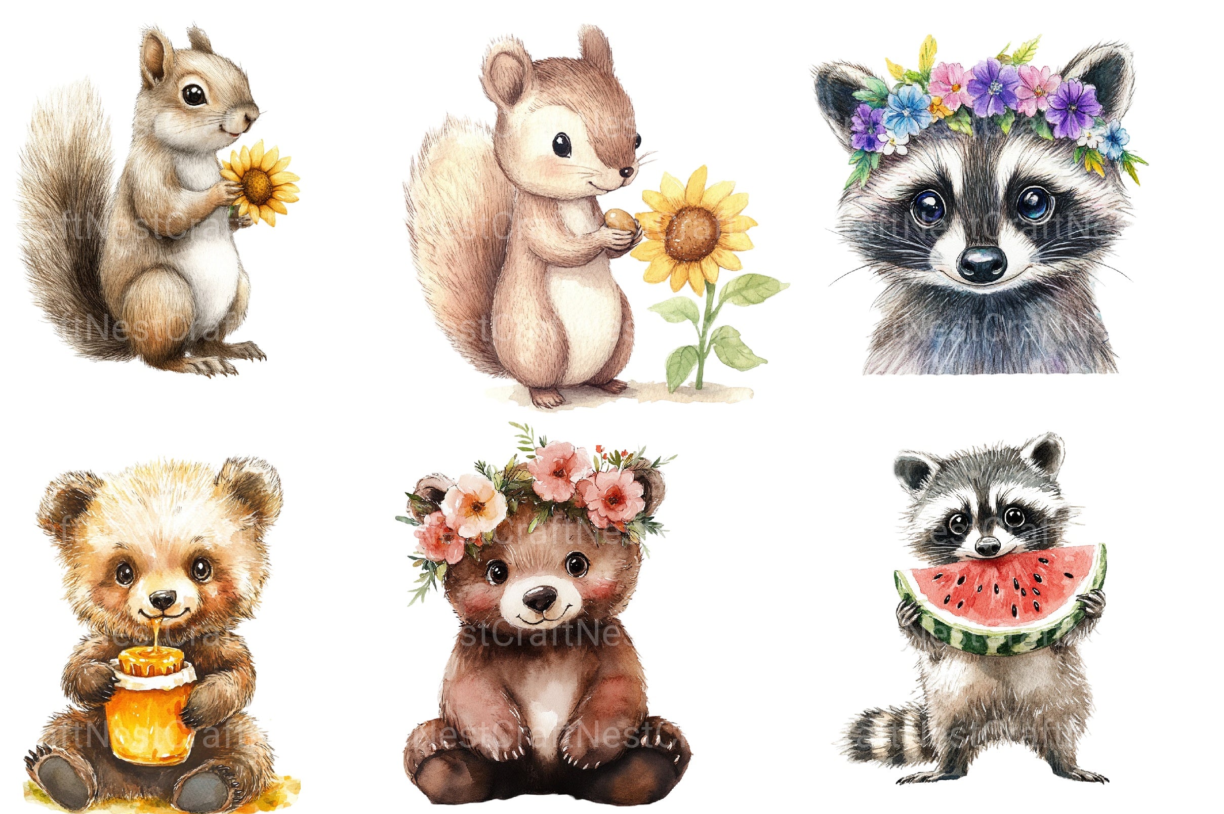 Summer Woodland Animals Clipart Bundle - CraftNest - Digital Crafting and Art