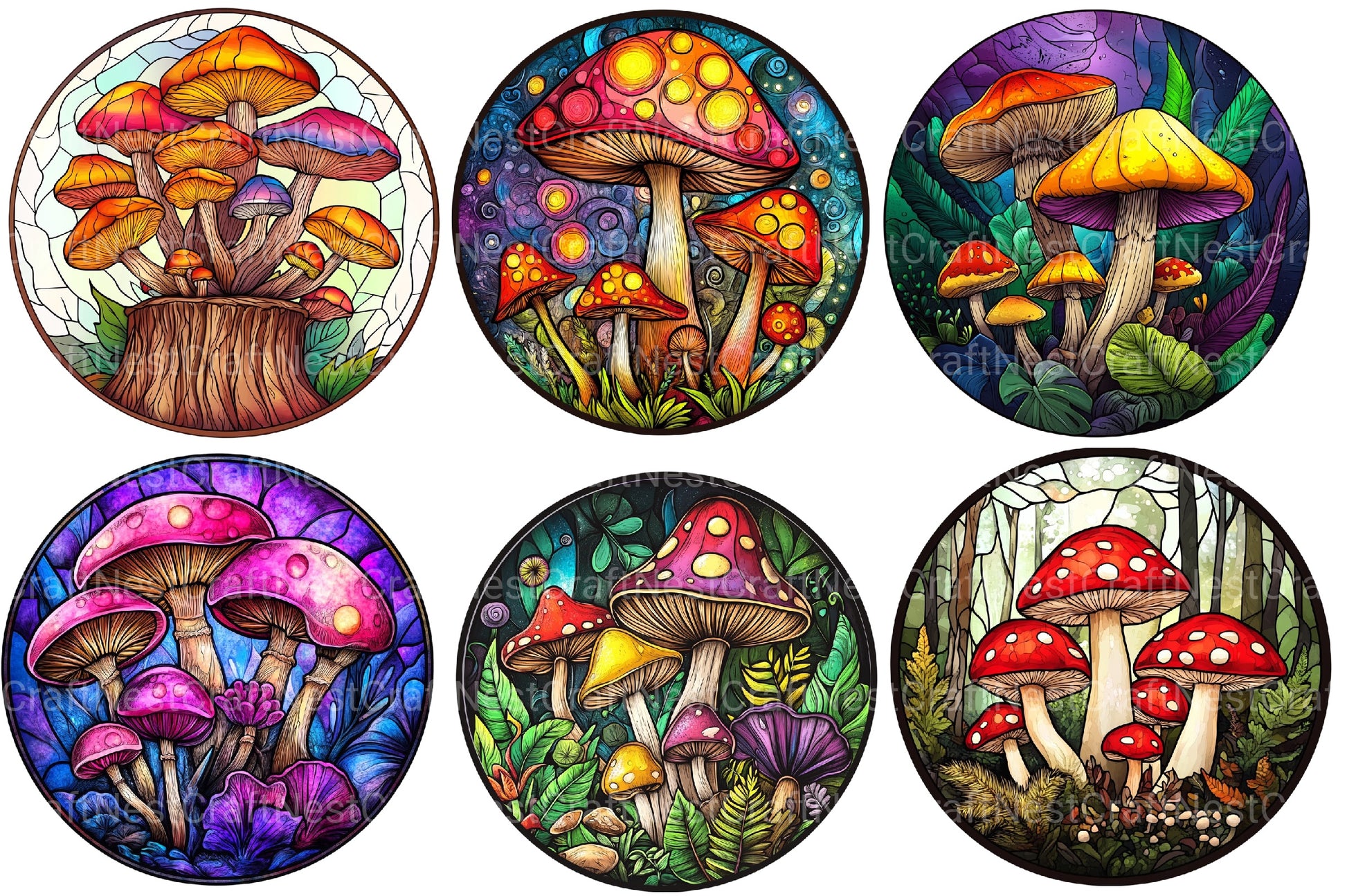 Mushroom Round Stained Glass Clipart Bundle - CraftNest - Digital Crafting and Art
