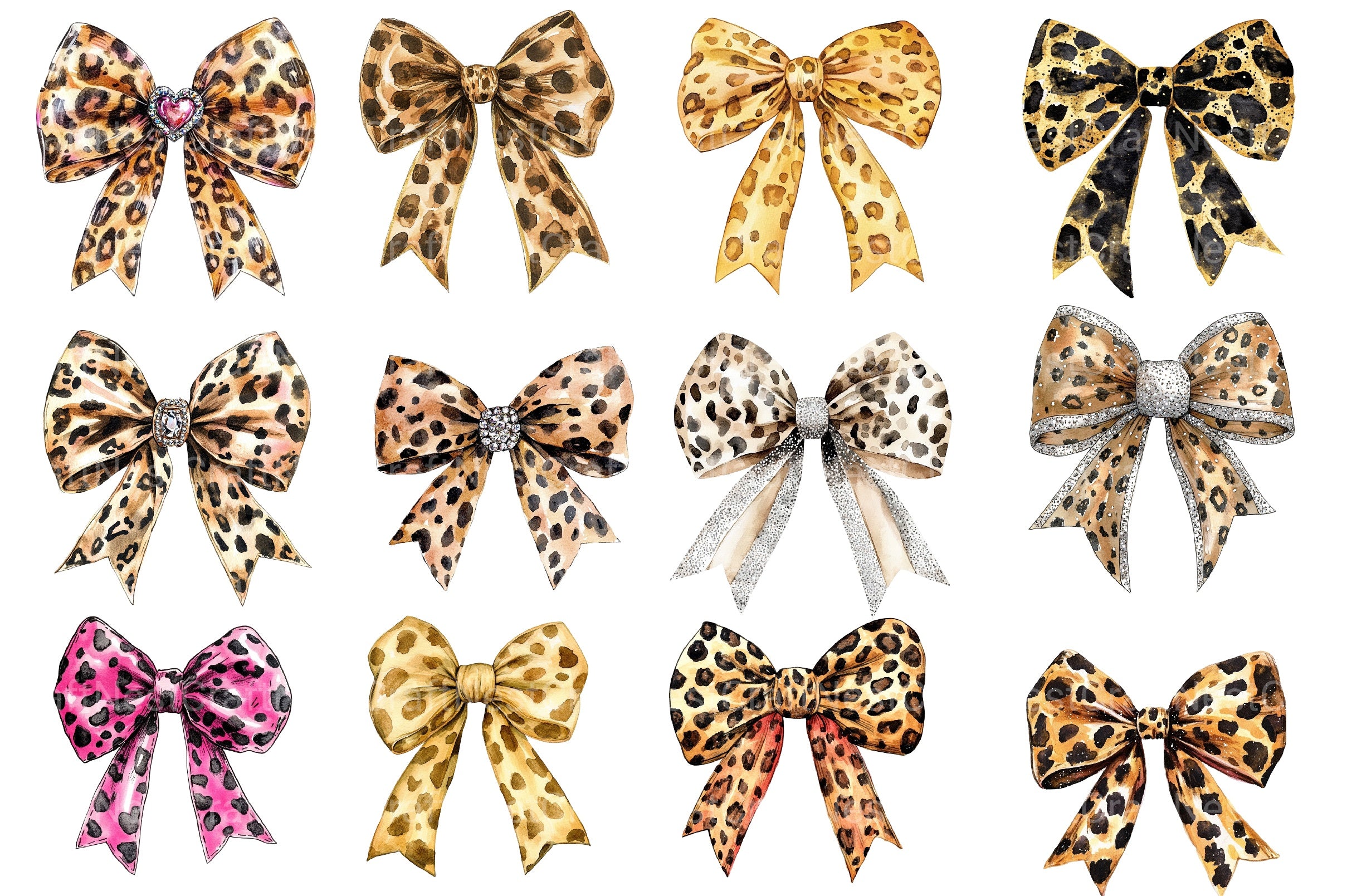 Leopard Glitter Bow Clipart Bundle 1 - CraftNest - Digital Crafting and Art