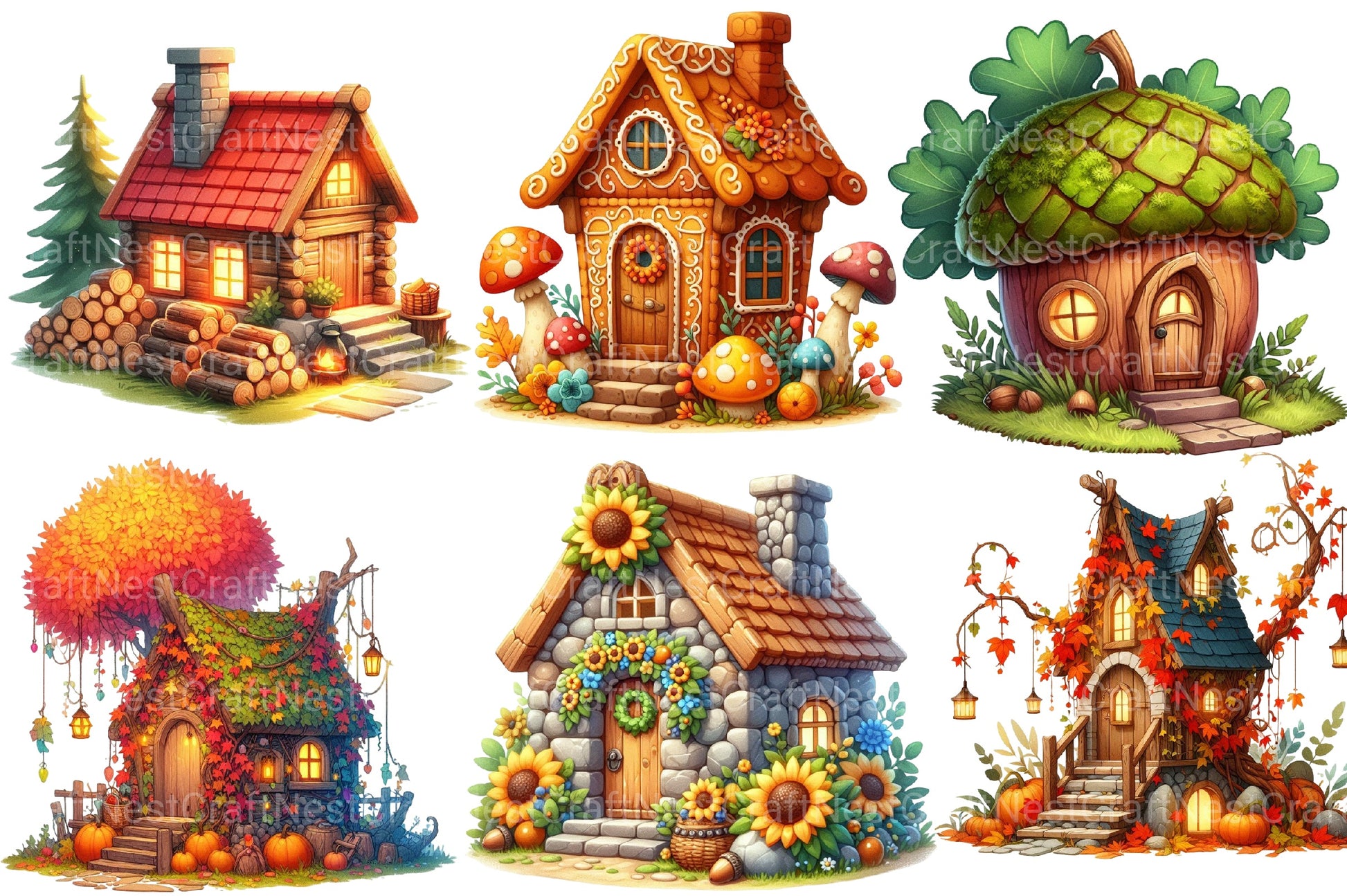 Autumn Houses Clipart Bundle - CraftNest - Digital Crafting and Art