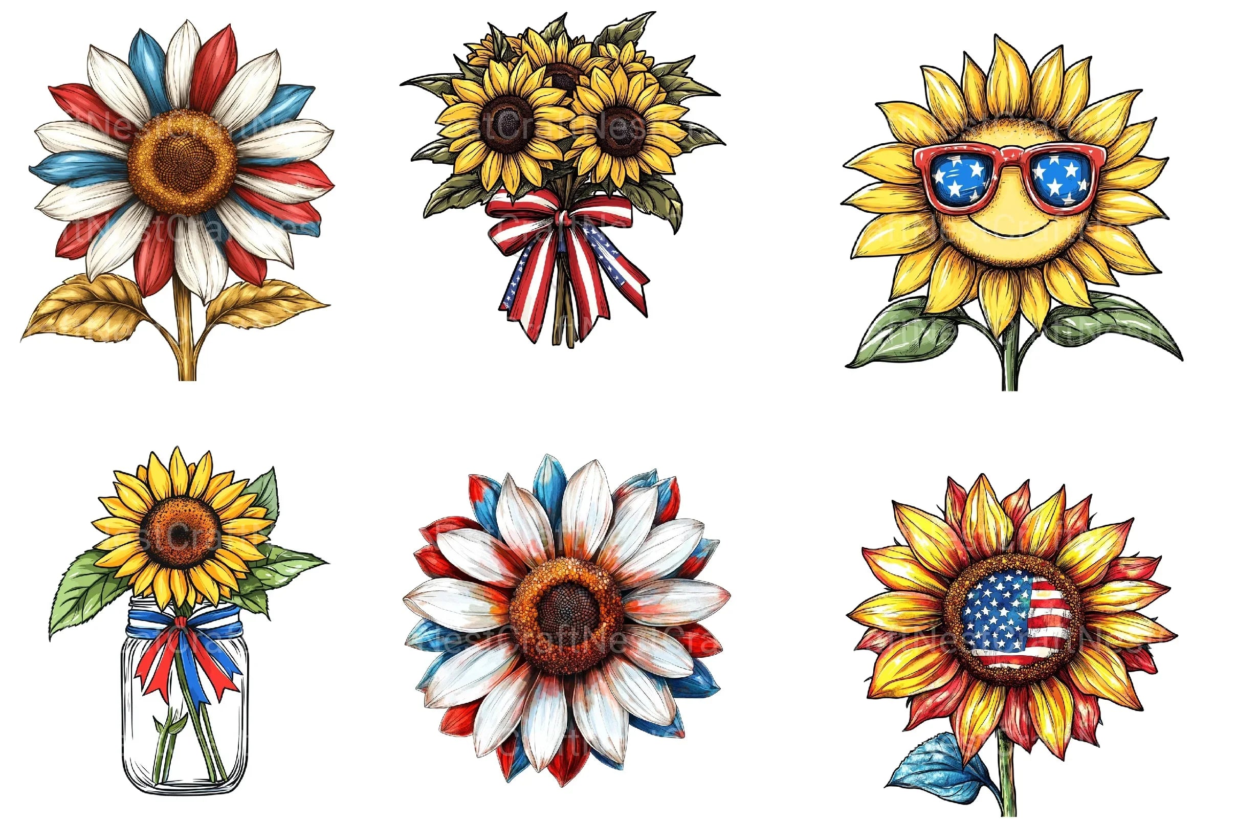 Sunflower 4th Of July Clipart Bundle 1 - CraftNest - Digital Crafting and Art