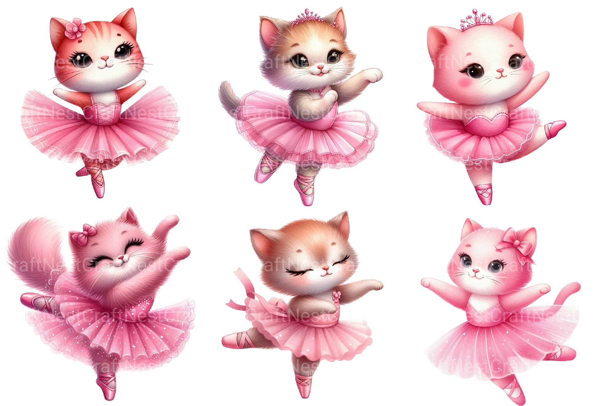 Pink Cat Ballerina Clipart Bundle - CraftNest - Digital Crafting and Art