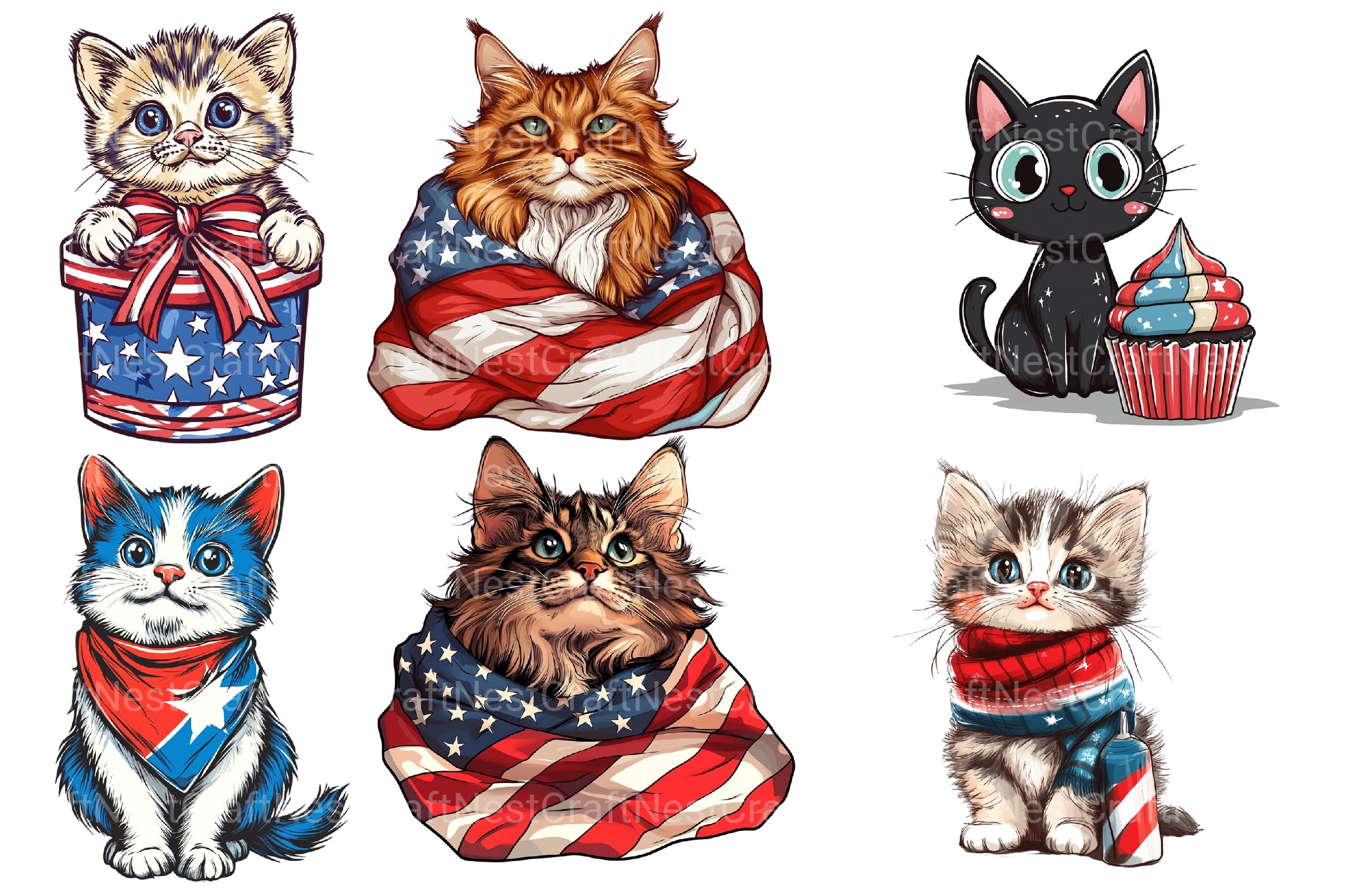 4th Of July Cat Clipart Bundle 2 - CraftNest - Digital Crafting and Art
