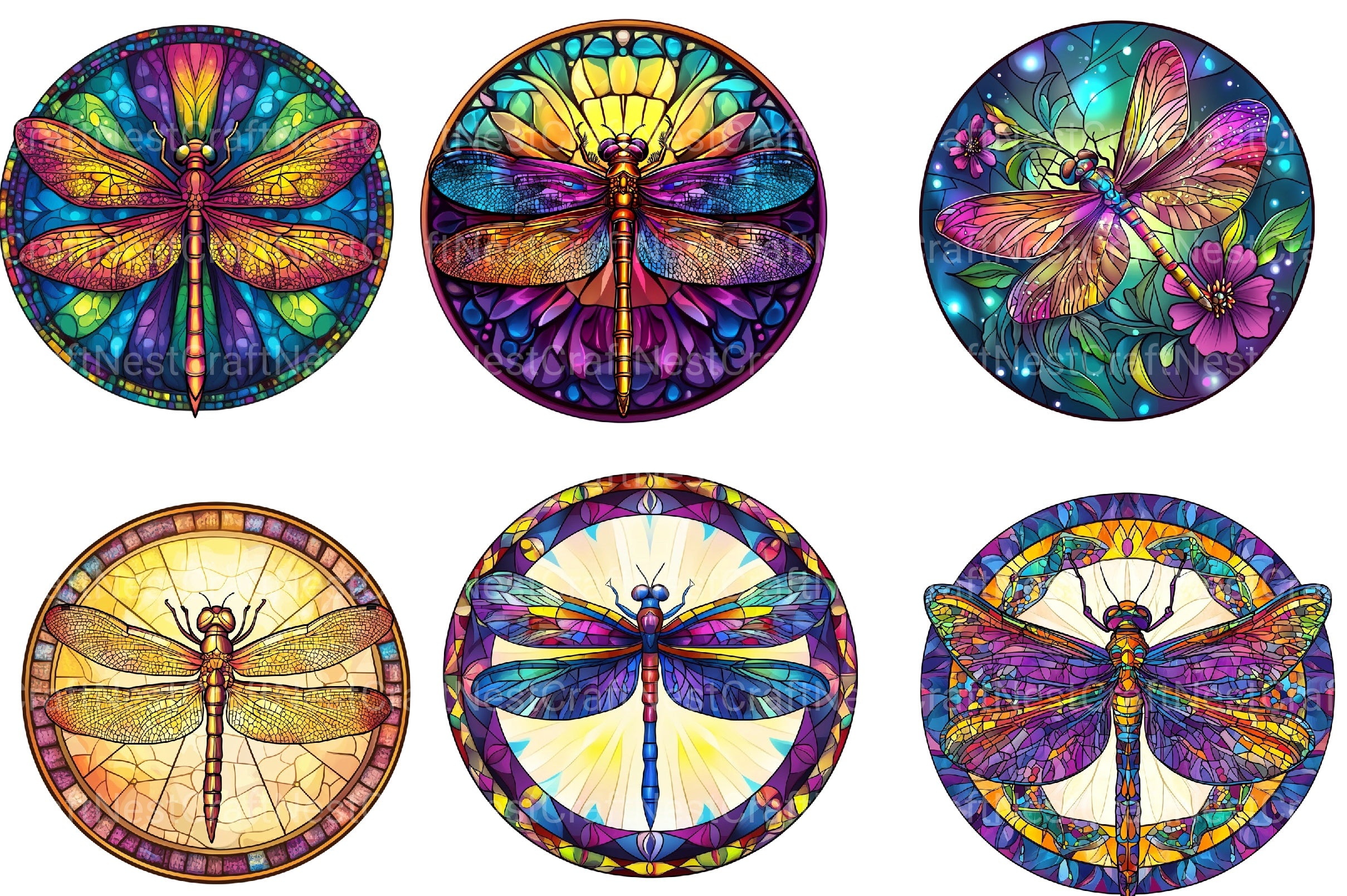 Dragonfly Stained Glass Clipart Bundle - CraftNest - Digital Crafting and Art