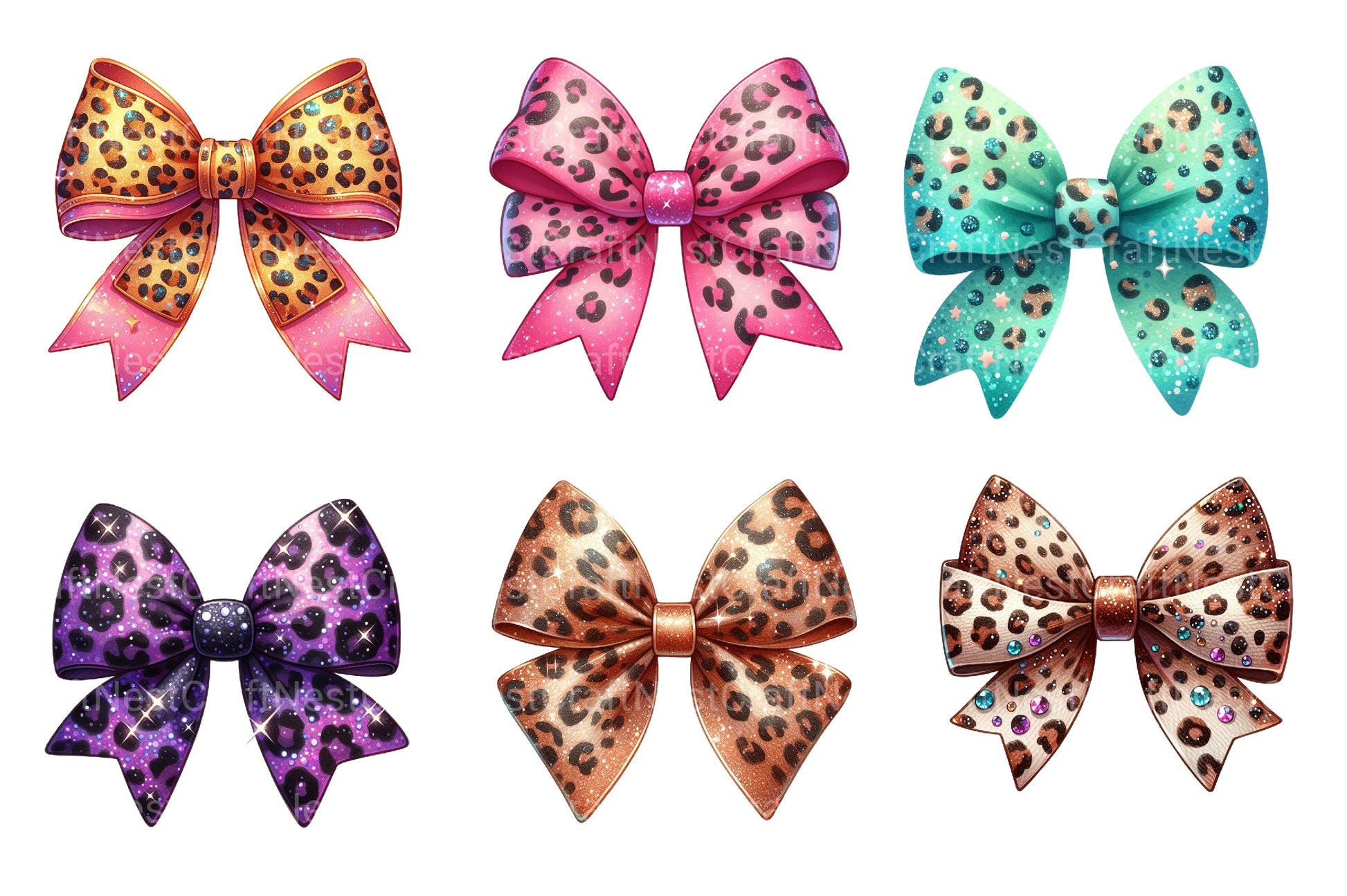 Leopard Glitter Bow Clipart Bundle 2 - CraftNest - Digital Crafting and Art