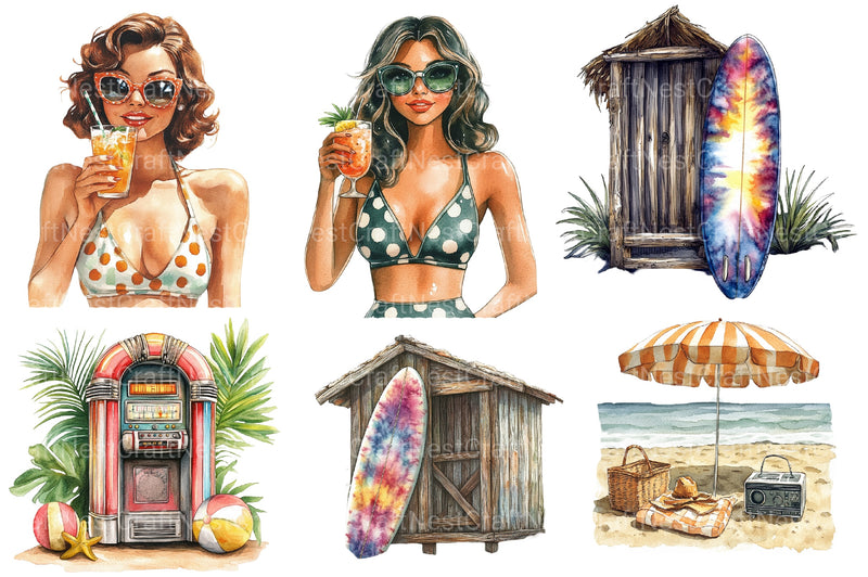 Retro Summer Clipart Bundle 2 - CraftNest - Digital Crafting and Art