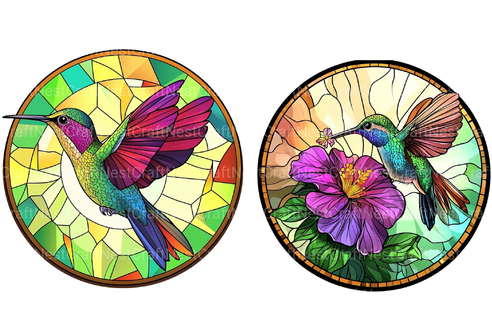 Hummingbird Round Stained Glass Clipart Bundle - CraftNest - Digital Crafting and Art