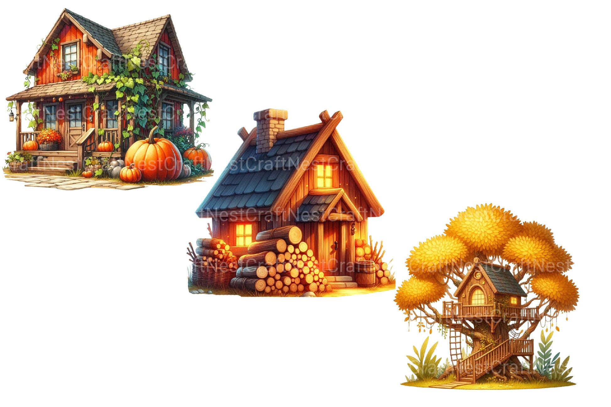 Autumn Houses Clipart Bundle - CraftNest - Digital Crafting and Art