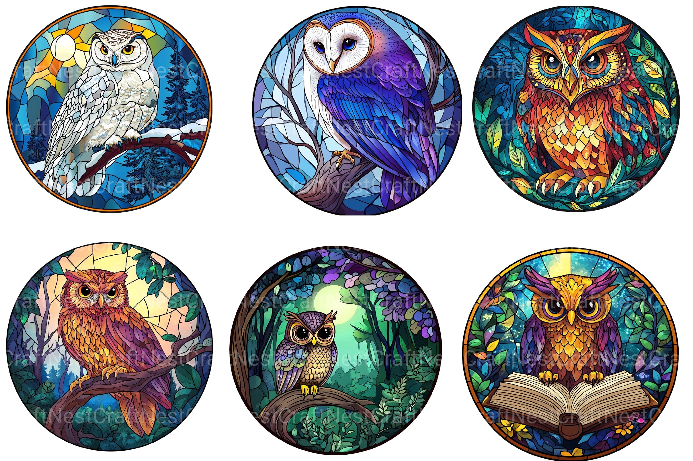 Owl Round Stained Glass Clipart Bundle - CraftNest - Digital Crafting and Art