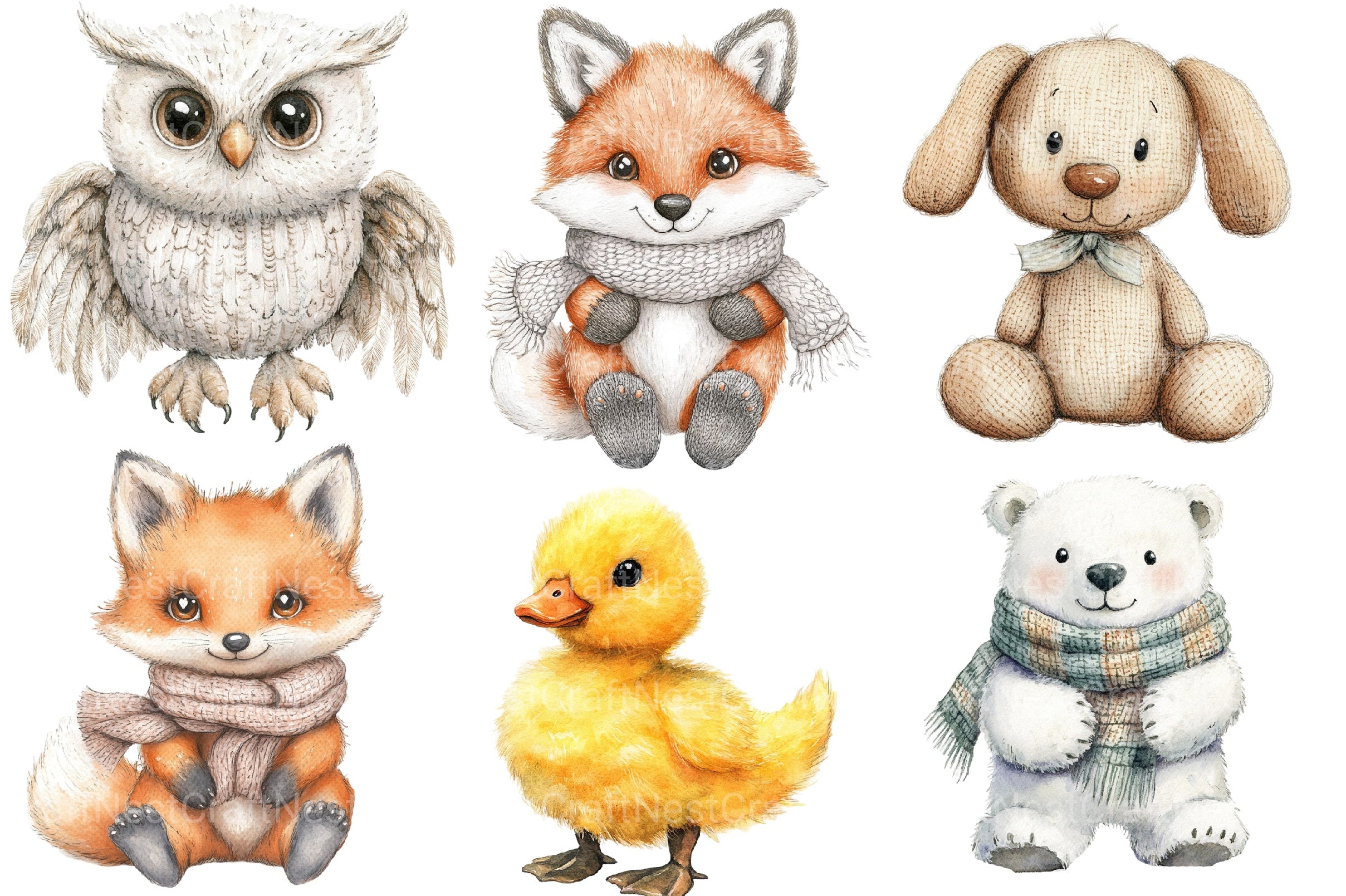 Vintage Knitted Plush Baby Animal Clipart Bundle - CraftNest - Digital Crafting and Art