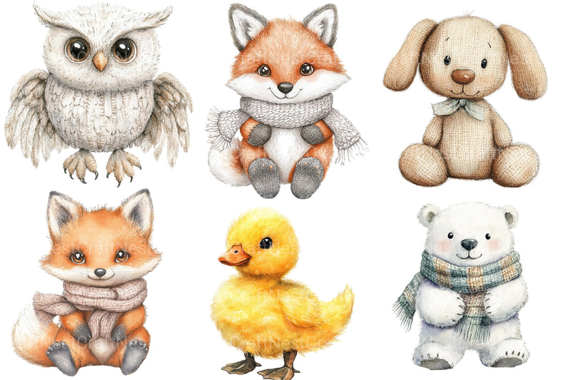 Vintage Knitted Plush Baby Animal Clipart Bundle - CraftNest - Digital Crafting and Art