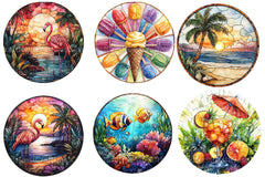 Round Stained Glass Summer Clipart Bundle 3 - CraftNest - Digital Crafting and Art