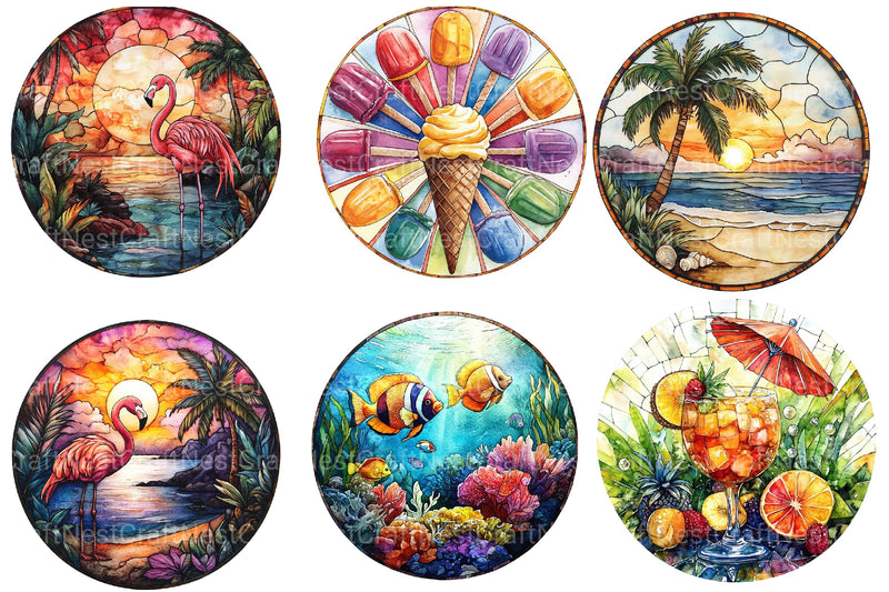 Round Stained Glass Summer Clipart Bundle 3 - CraftNest - Digital Crafting and Art