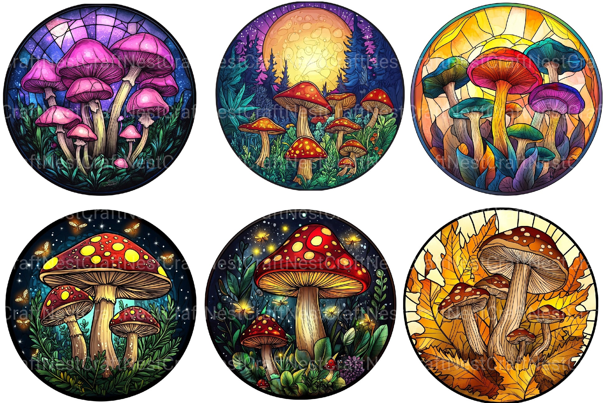 Mushroom Round Stained Glass Clipart Bundle - CraftNest - Digital Crafting and Art