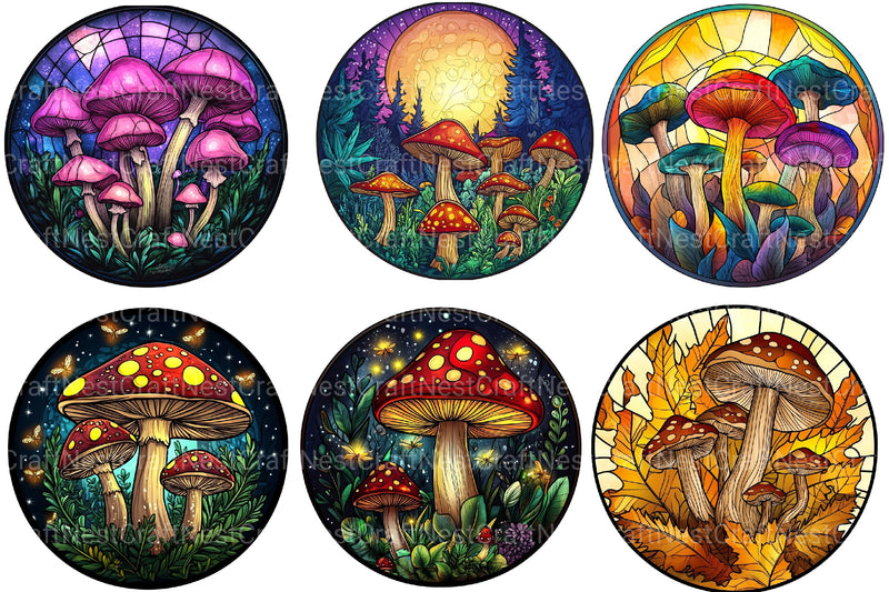 Mushroom Round Stained Glass Clipart Bundle - CraftNest - Digital Crafting and Art