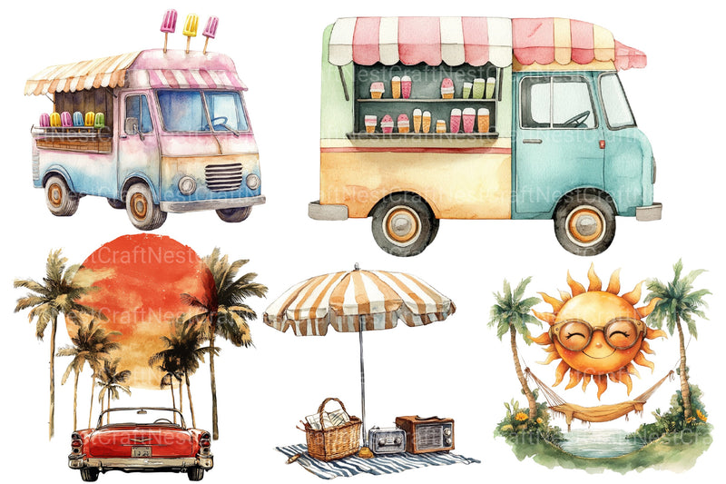 Retro Summer Clipart Bundle 2 - CraftNest - Digital Crafting and Art