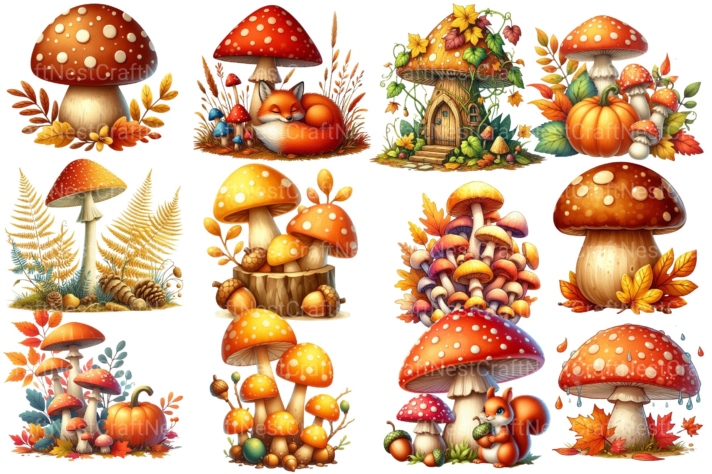Mushrooms Fall Autumn Clipart Bundle 2 - CraftNest - Digital Crafting and Art
