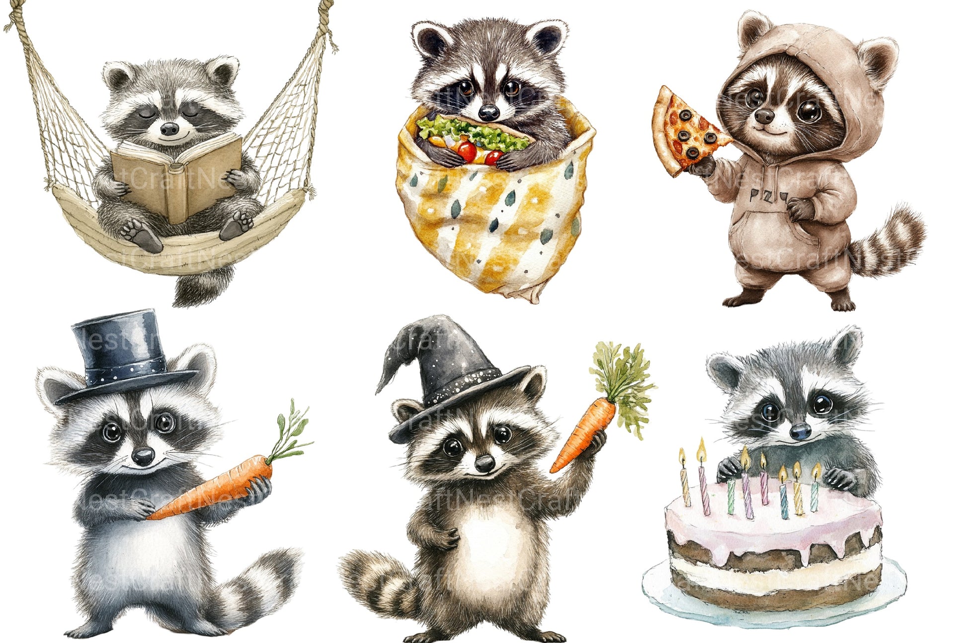 Funny Raccoon Clipart Bundle 2 - CraftNest - Digital Crafting and Art