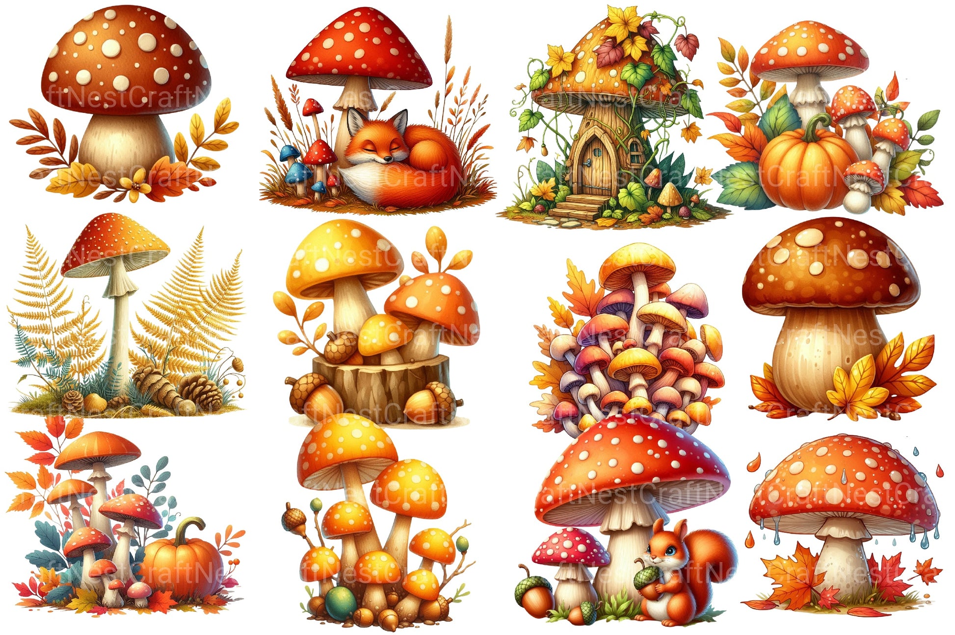 Mushrooms Fall Autumn Clipart Bundle - CraftNest - Digital Crafting and Art