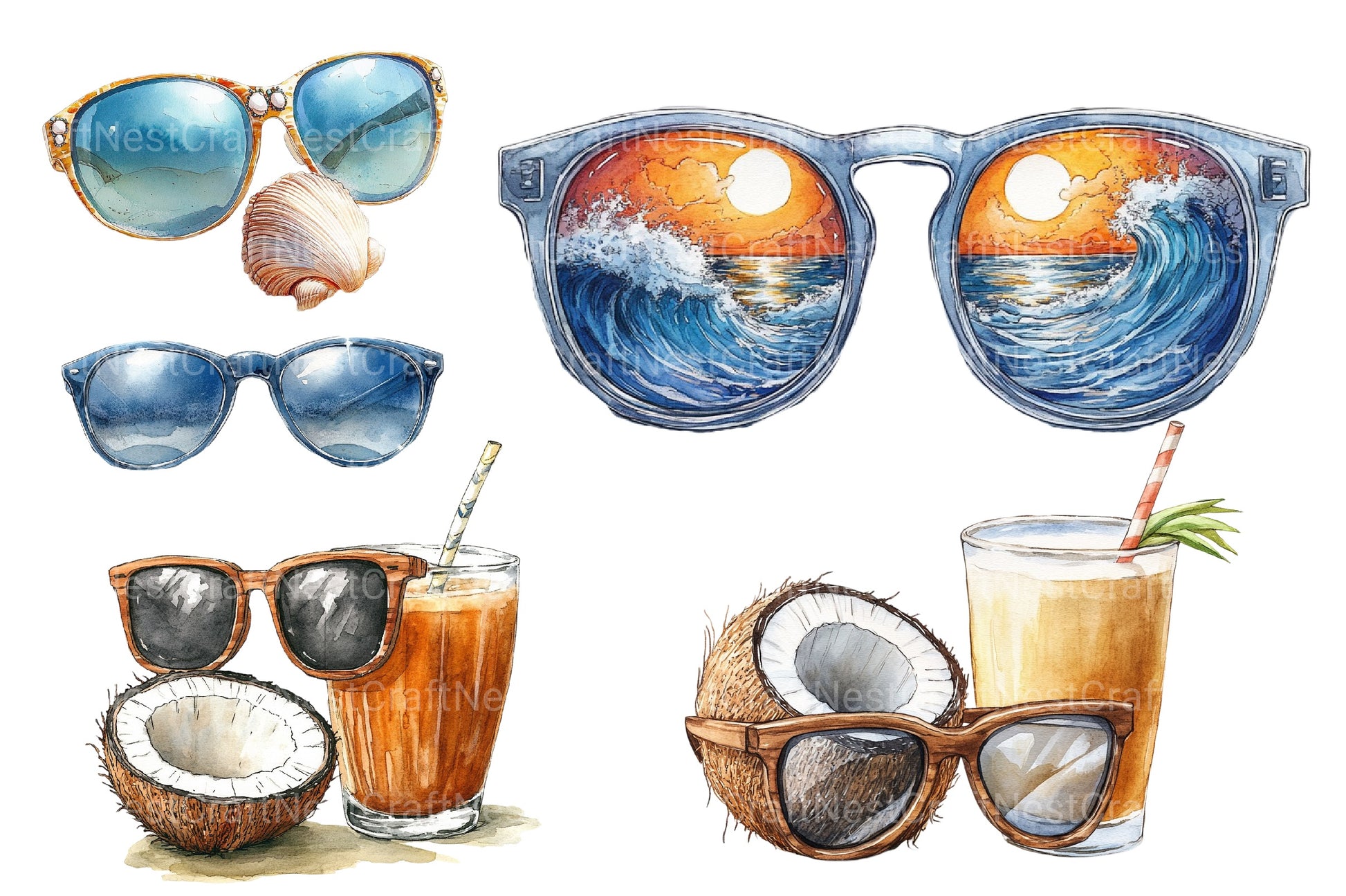 Summer Sun Glass Clipart Bundle - CraftNest - Digital Crafting and Art