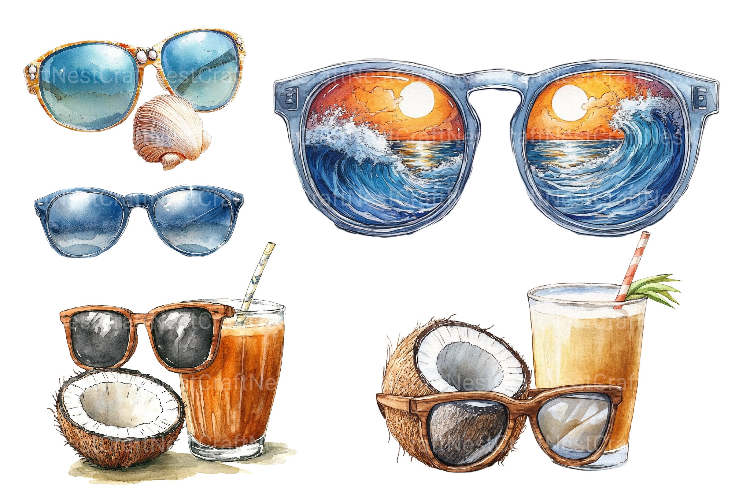 Summer Sun Glass Clipart Bundle - CraftNest - Digital Crafting and Art