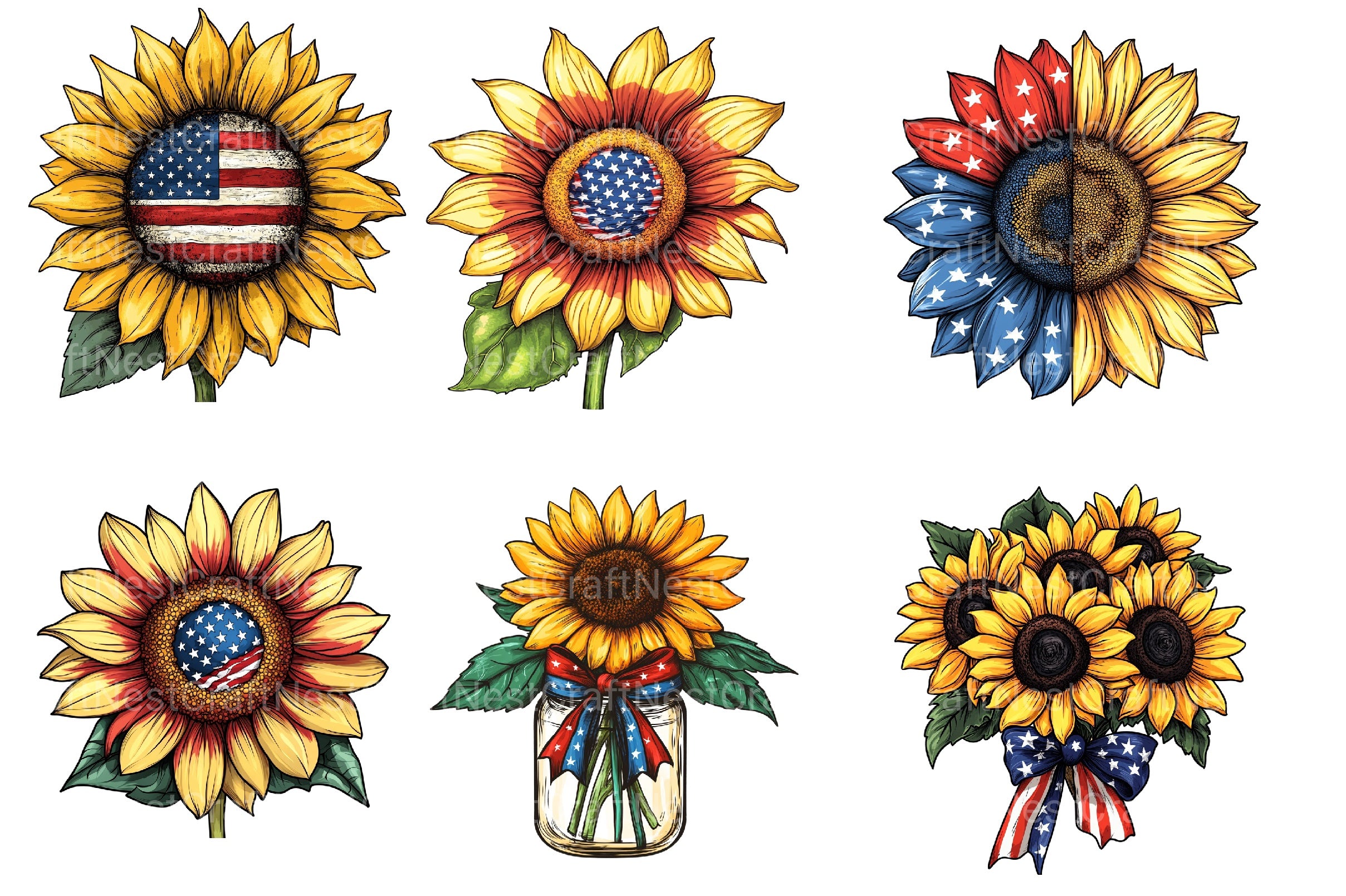 Sunflower 4th Of July Clipart Bundle 1 - CraftNest - Digital Crafting and Art