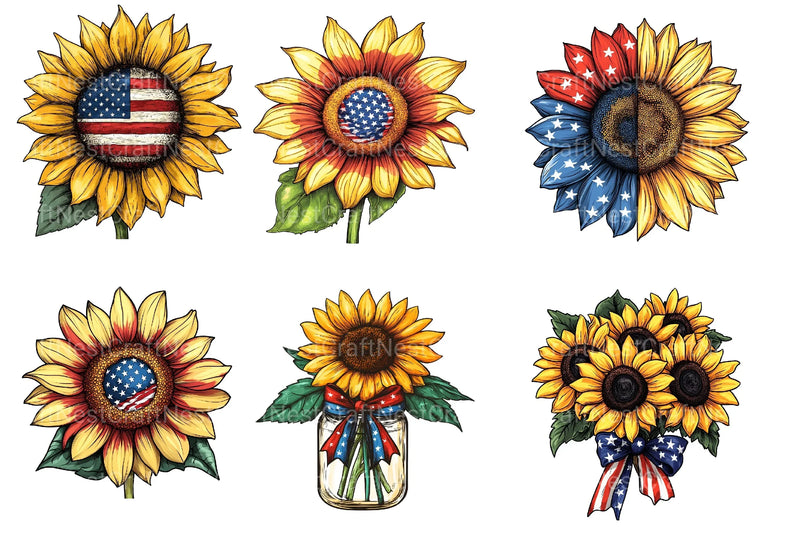 Sunflower 4th Of July Clipart Bundle 1 - CraftNest - Digital Crafting and Art