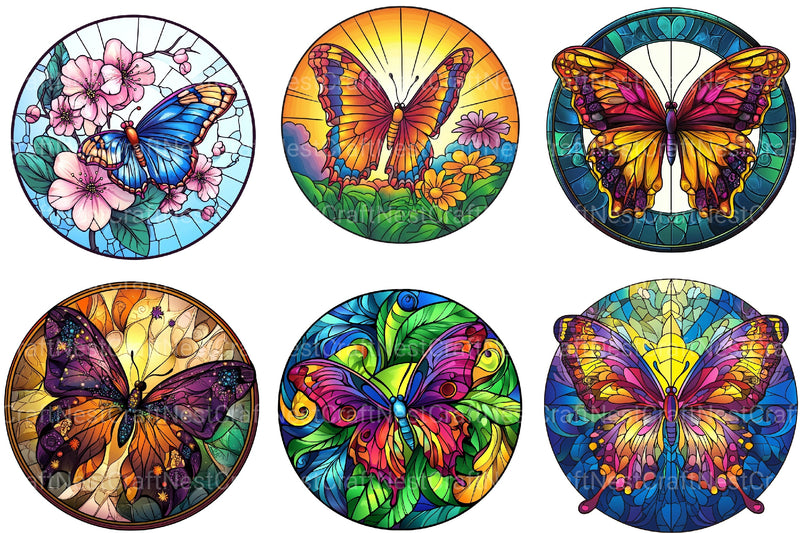 Butterfly Round Stained Glass Clipart Bundle - CraftNest - Digital Crafting and Art