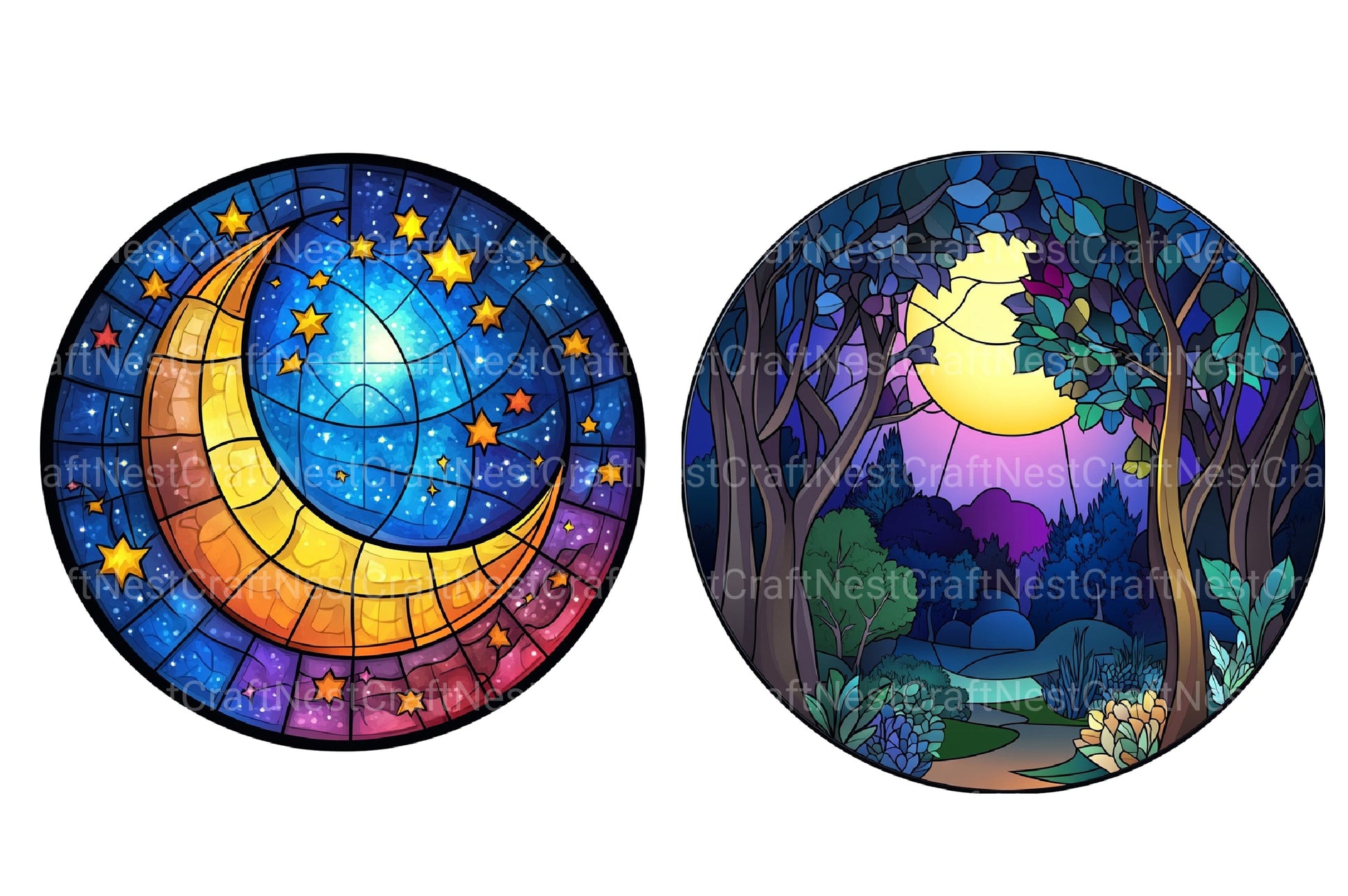 Moonlit Nights Stained Glass Clipart Bundle - CraftNest - Digital Crafting and Art
