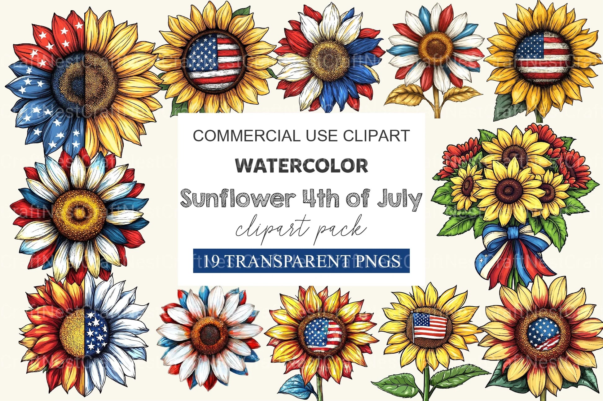 Sunflower 4th Of July Clipart Bundle 1 - CraftNest - Digital Crafting and Art