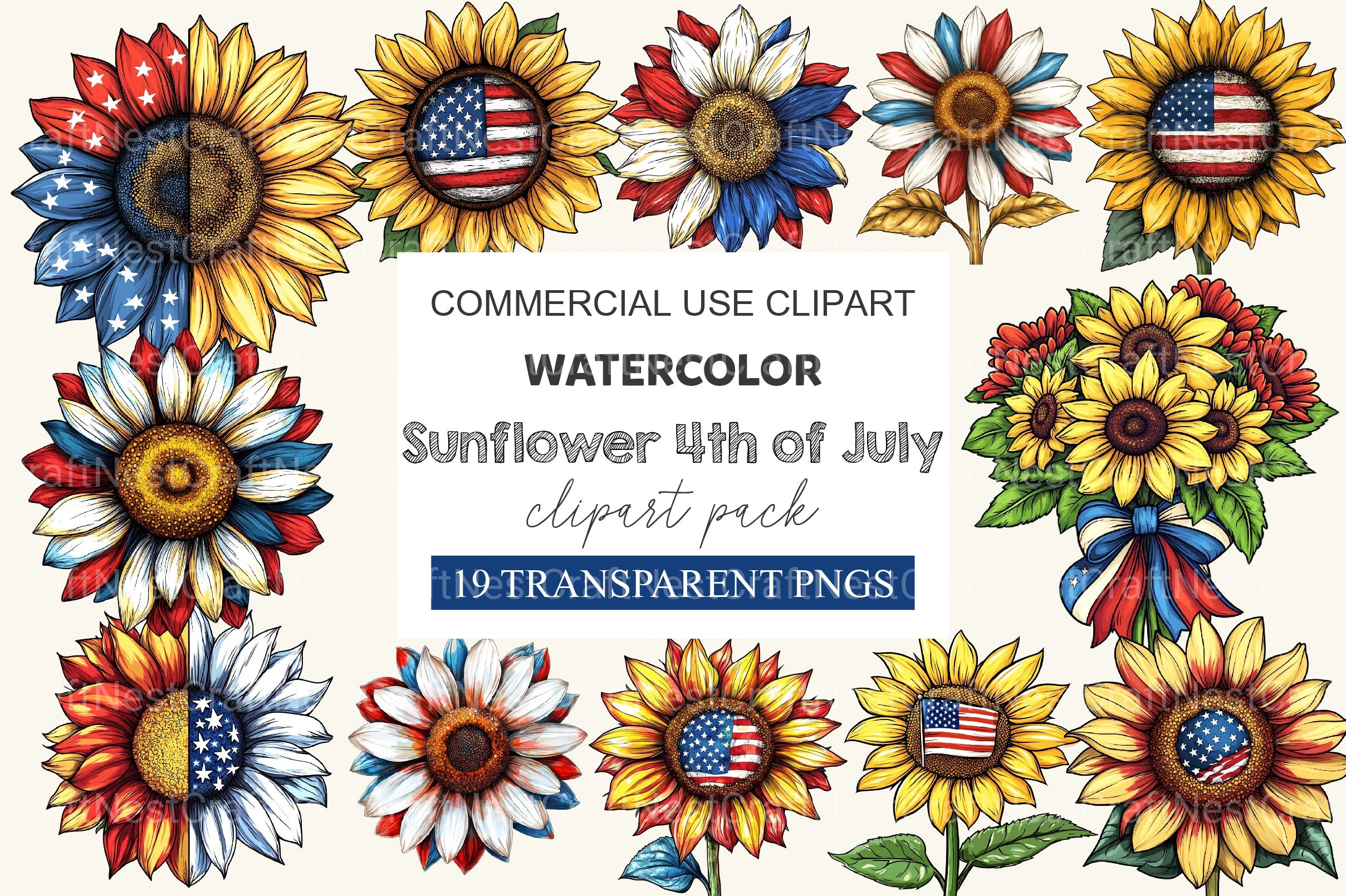 Sunflower 4th Of July Clipart Bundle 1 - CraftNest - Digital Crafting and Art