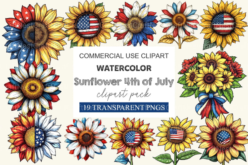 Sunflower 4th Of July Clipart Bundle 1 - CraftNest - Digital Crafting and Art