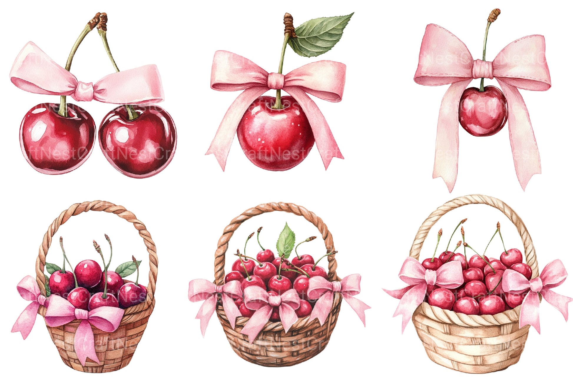 Coquette Cherries Bow Clipart Bundle 2 - CraftNest - Digital Crafting and Art