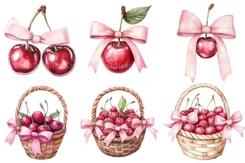 Coquette Cherries Bow Clipart Bundle 2 - CraftNest - Digital Crafting and Art