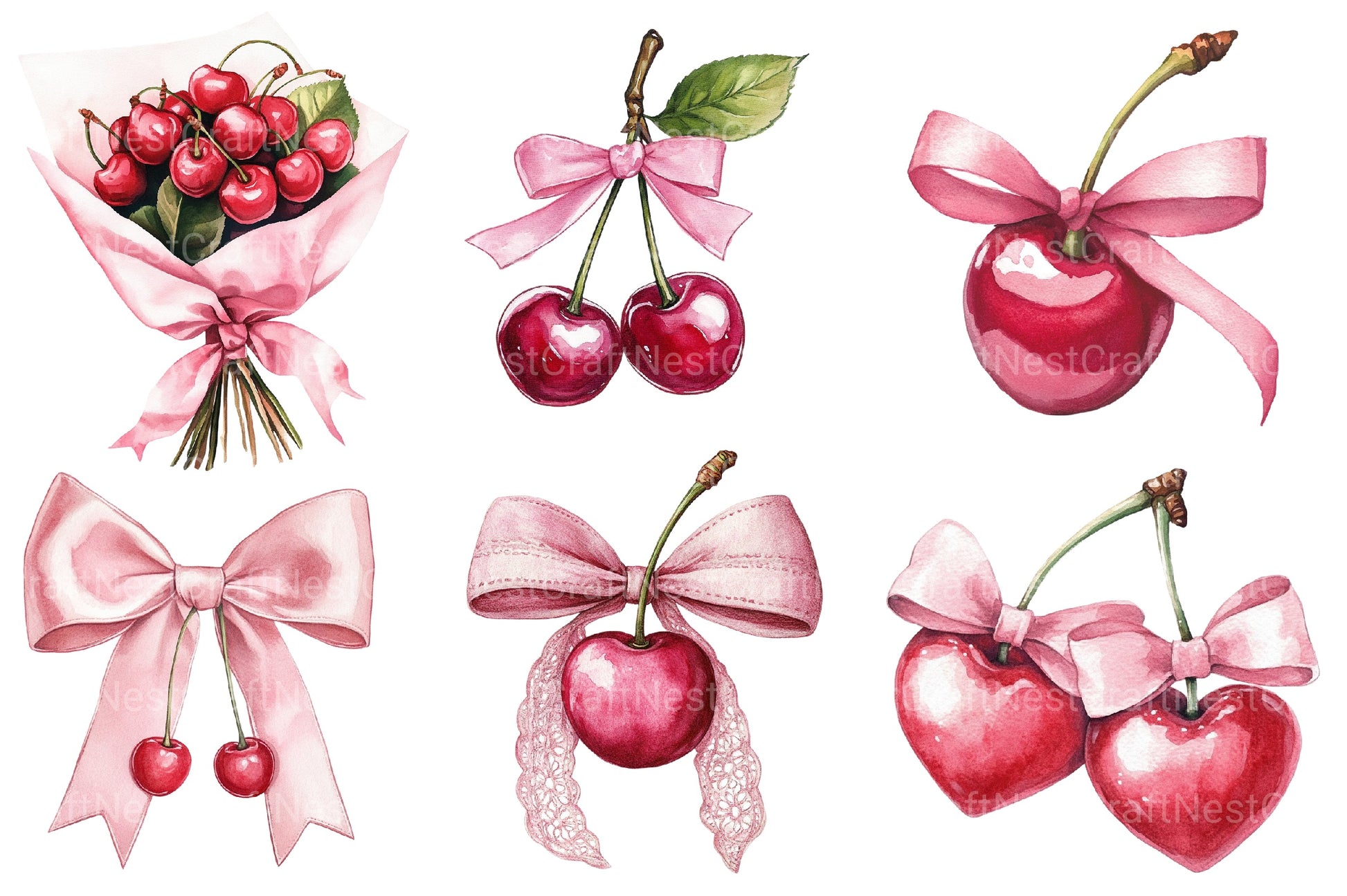 Coquette Cherries Bow Clipart Bundle 2 - CraftNest - Digital Crafting and Art