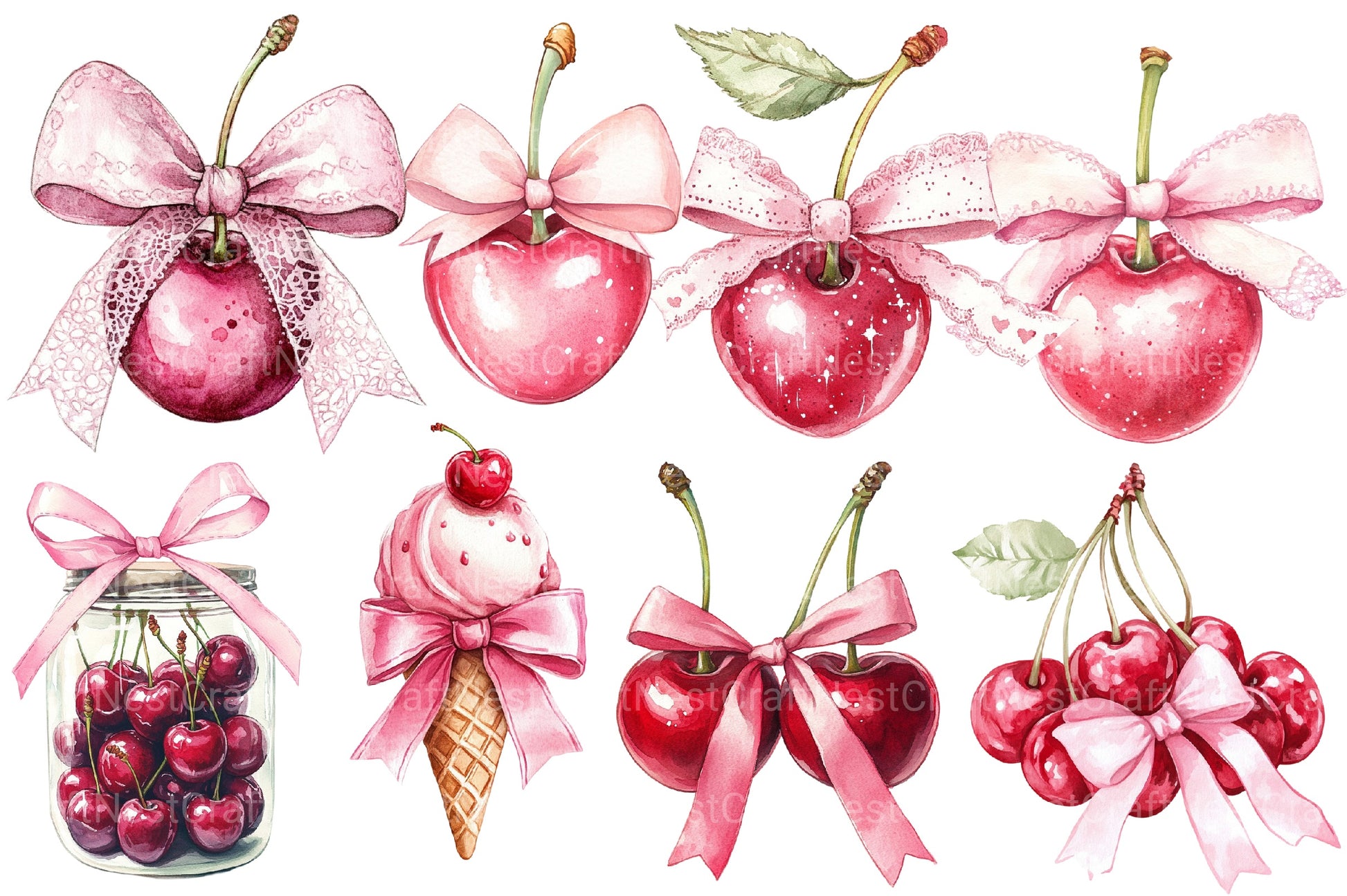 Coquette Cherries Bow Clipart Bundle 2 - CraftNest - Digital Crafting and Art