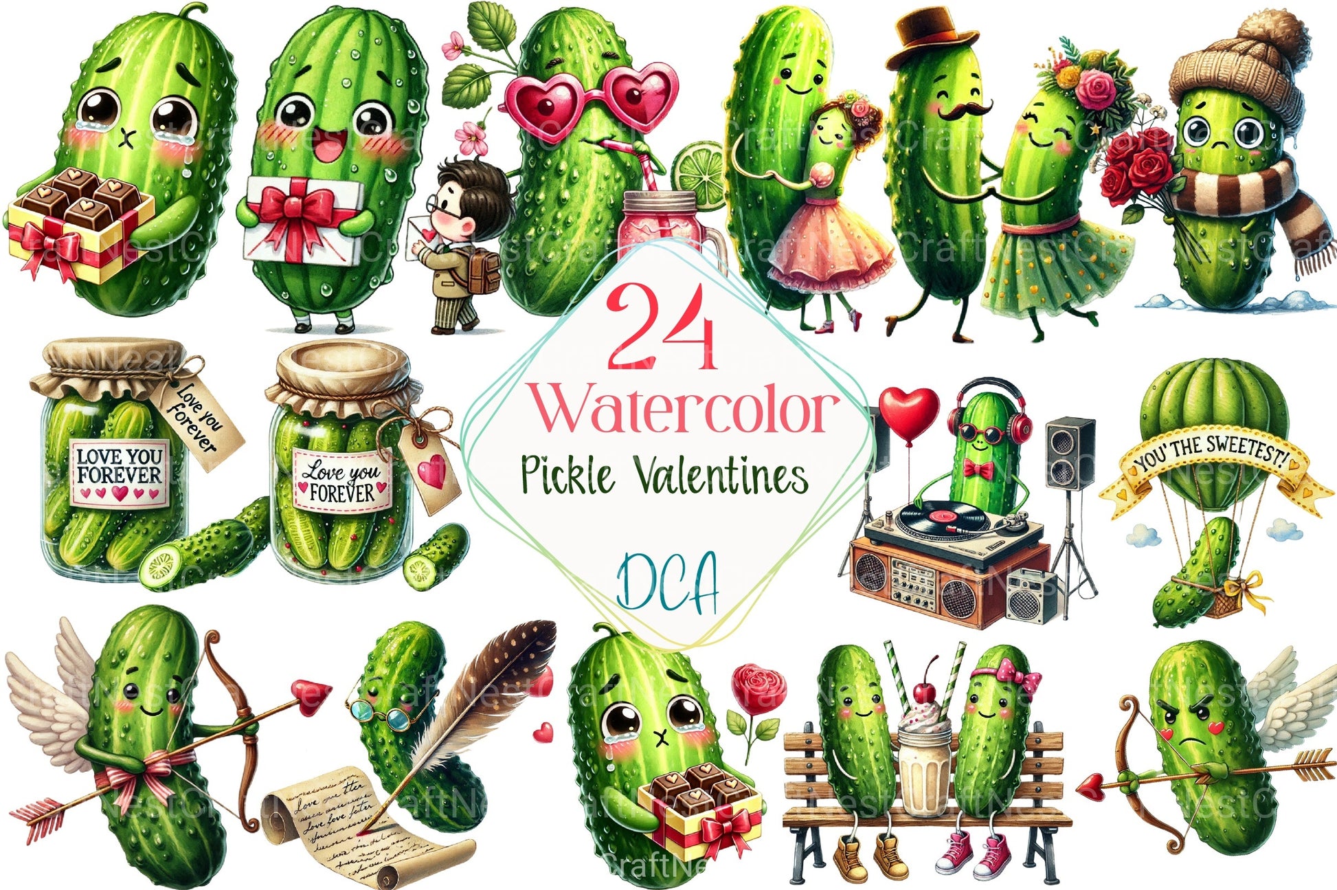 Cute Pickle Valentine's Clipart Bundle - CraftNest - Digital Crafting and Art