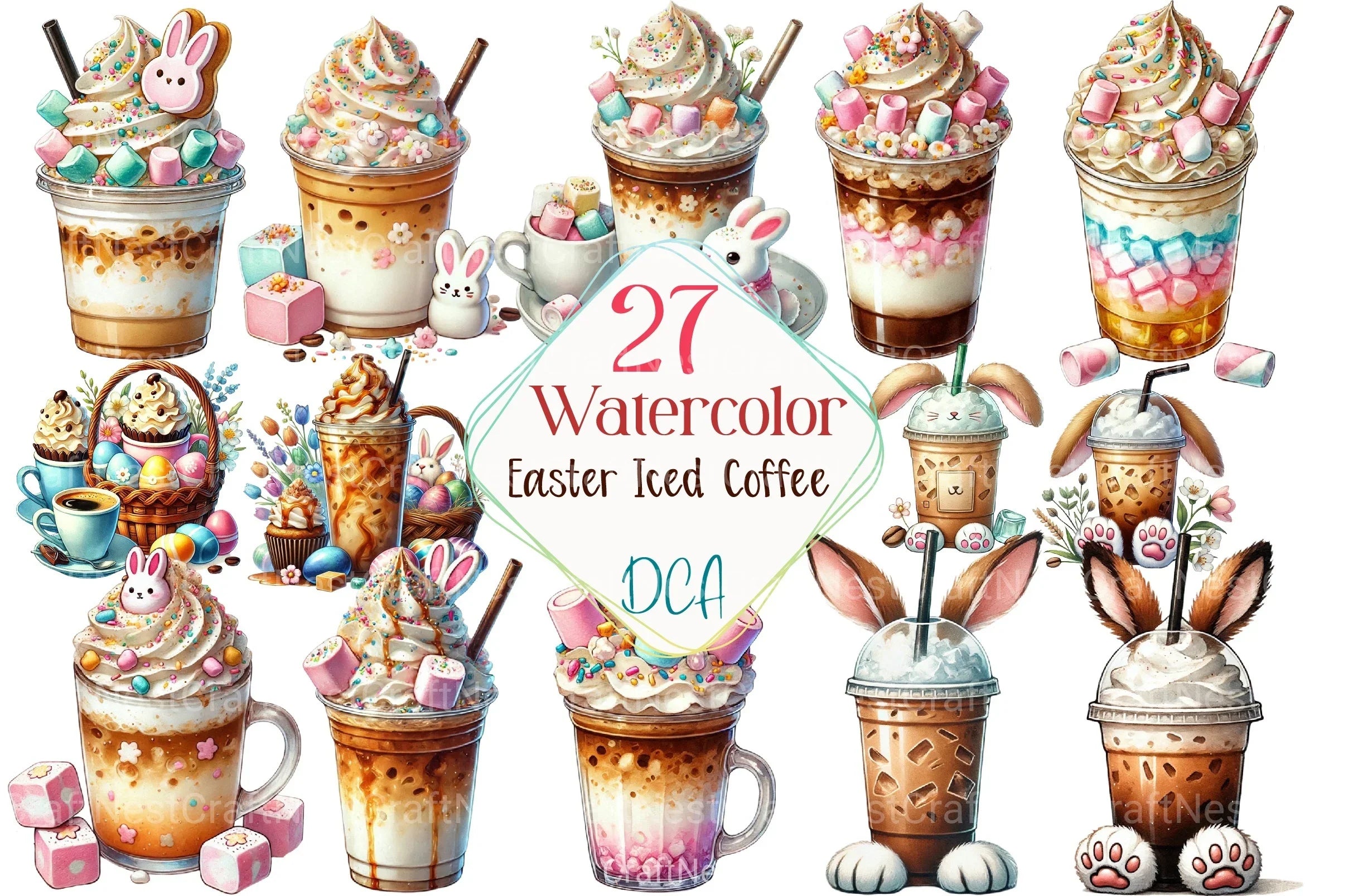 Easter Iced Coffee Clipart Bundle