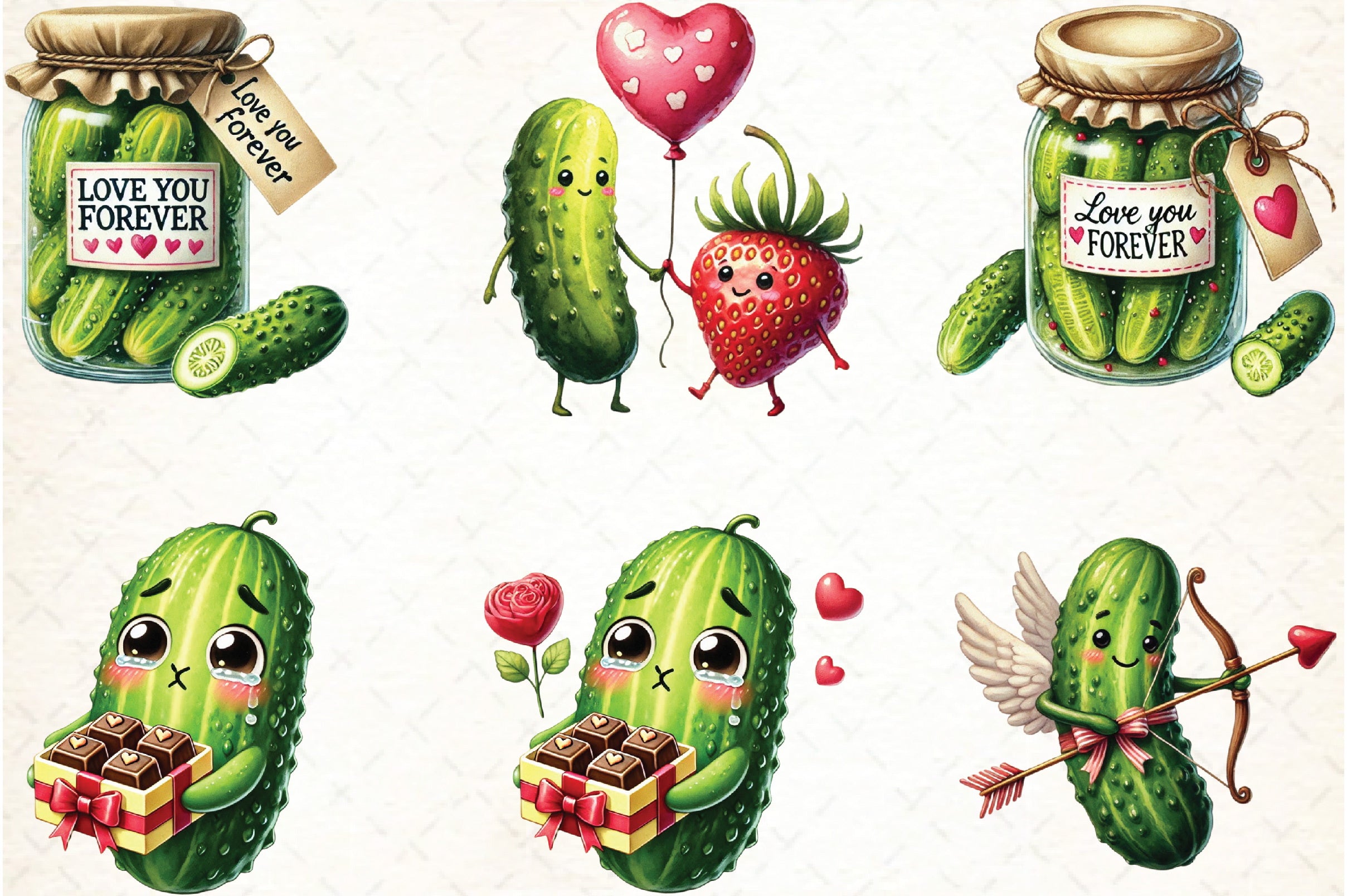 Adorable Pickle Valentine's Clipart Bundle