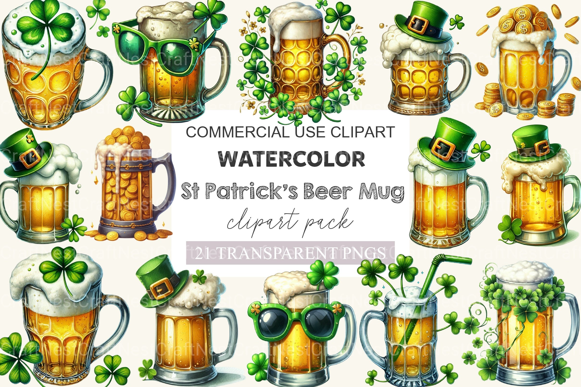 St Patrick's Beer Mug Clipart Bundle - CraftNest - Digital Crafting and Art