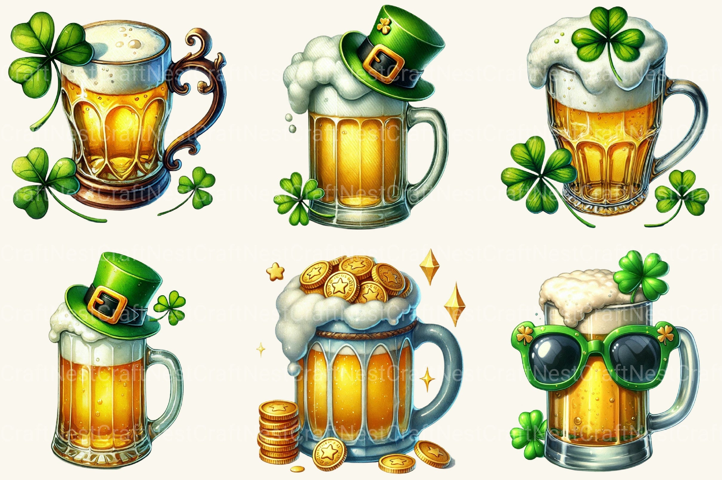 St Patrick's Beer Mug Clipart Bundle - CraftNest - Digital Crafting and Art