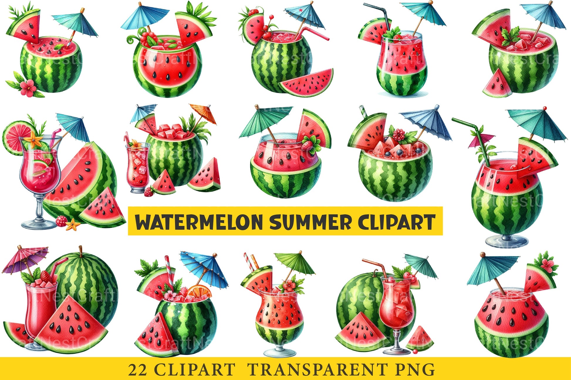 Watermelon Summer Clipart Bundle - CraftNest - Digital Crafting and Art