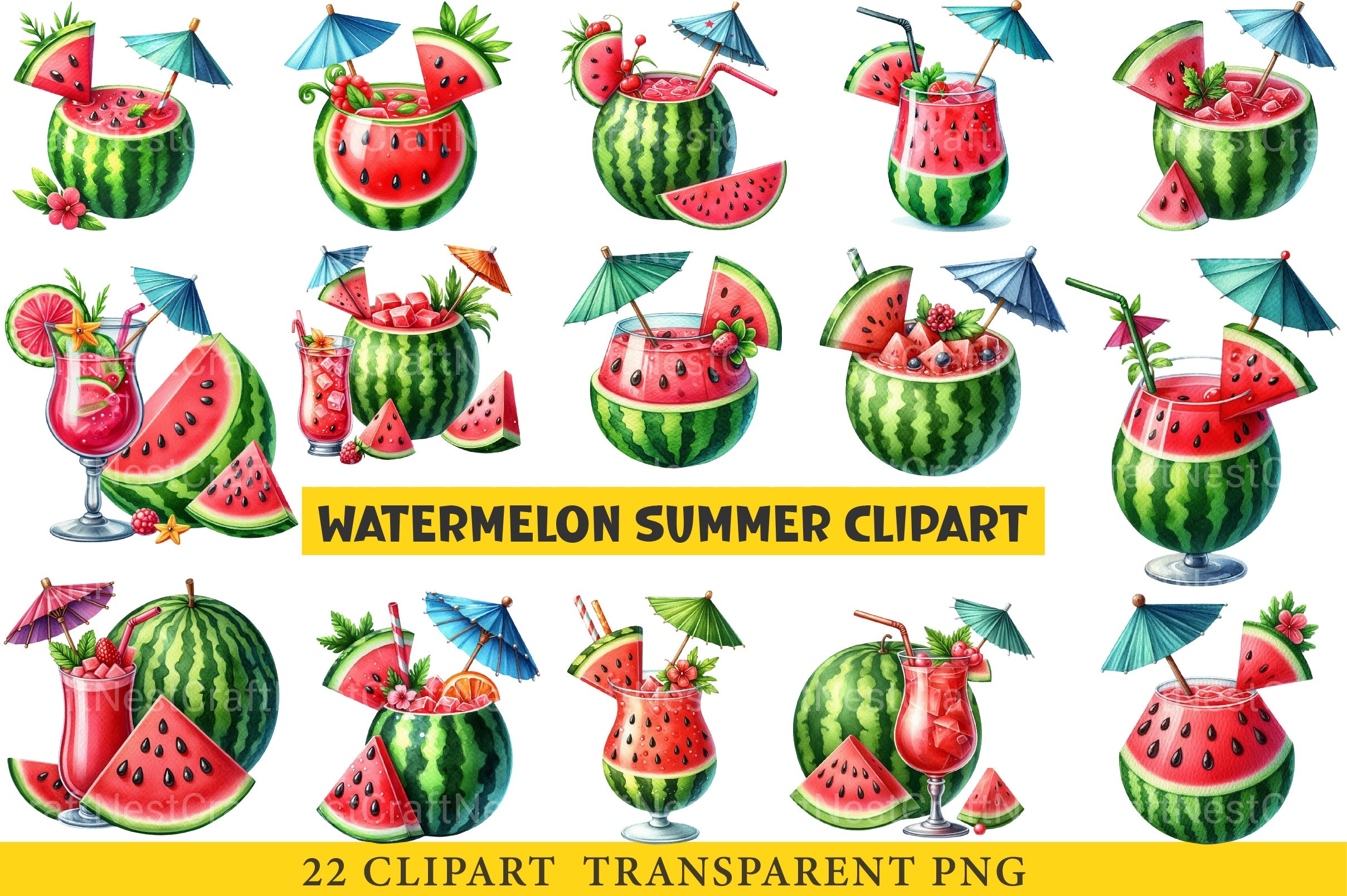 Watermelon Summer Clipart Bundle - CraftNest - Digital Crafting and Art