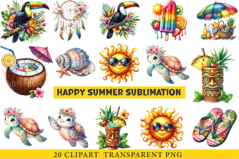 Happy Summer Sublimation Clipart Bundle - CraftNest - Digital Crafting and Art