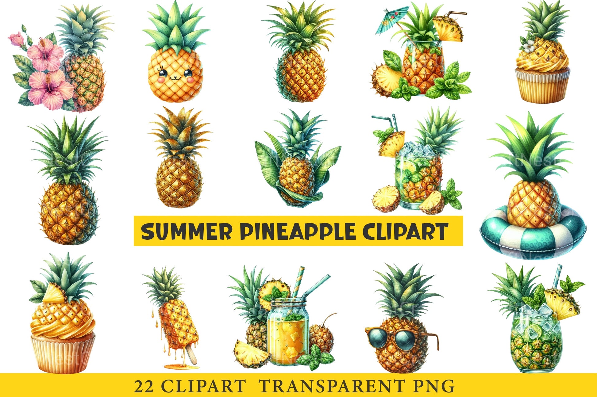 Summer Pineapple Clipart Bundle 1 - CraftNest - Digital Crafting and Art