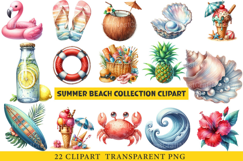 Summer Beach Day Collection Clipart Bundle - CraftNest - Digital Crafting and Art