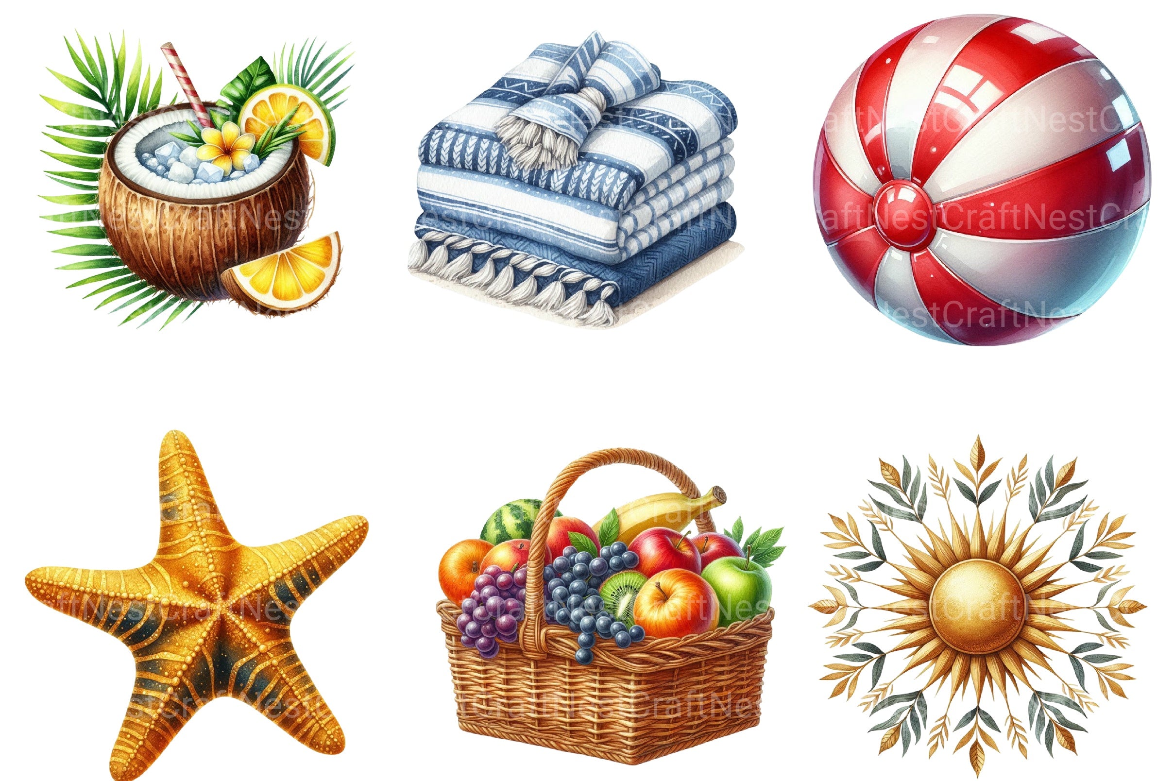 Summer Beach Day Collection Clipart Bundle - CraftNest - Digital Crafting and Art