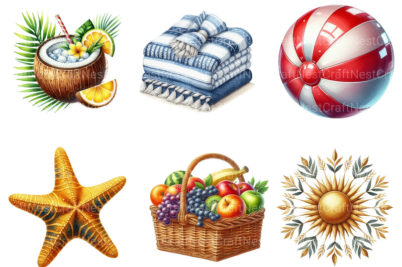 Summer Beach Day Collection Clipart Bundle - CraftNest - Digital Crafting and Art