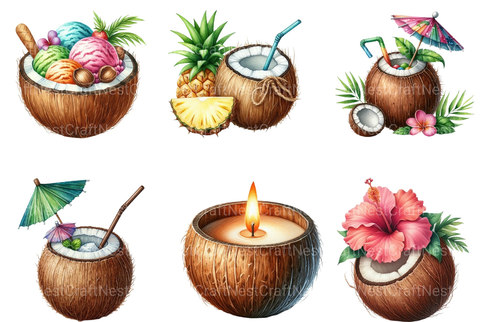 Summer Coconut Sublimation Clipart Bundle - CraftNest - Digital Crafting and Art